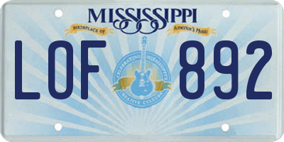MS license plate LOF892
