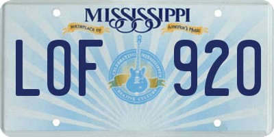 MS license plate LOF920