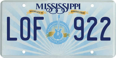 MS license plate LOF922