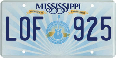 MS license plate LOF925