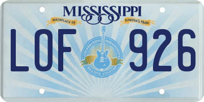 MS license plate LOF926