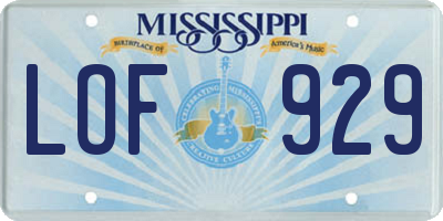 MS license plate LOF929