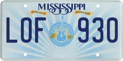 MS license plate LOF930
