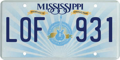 MS license plate LOF931