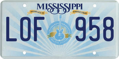 MS license plate LOF958