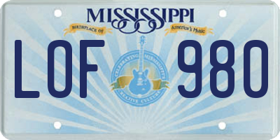 MS license plate LOF980