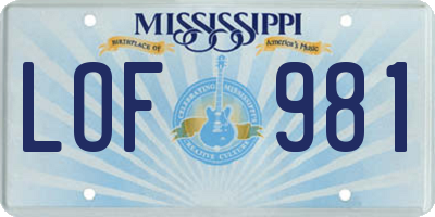 MS license plate LOF981