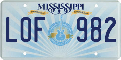 MS license plate LOF982