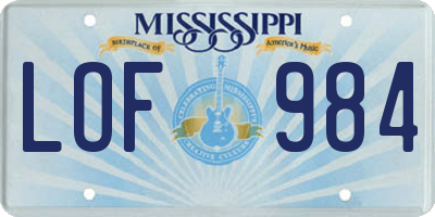 MS license plate LOF984
