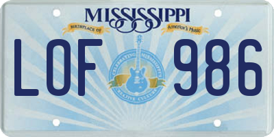 MS license plate LOF986