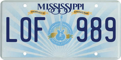 MS license plate LOF989
