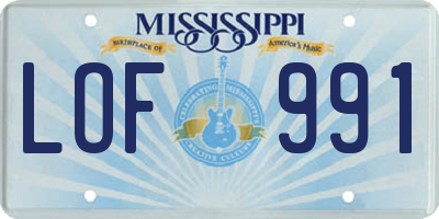 MS license plate LOF991