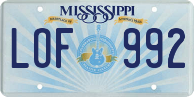 MS license plate LOF992