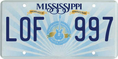MS license plate LOF997