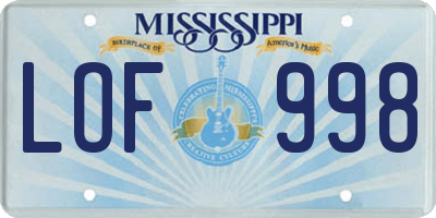 MS license plate LOF998