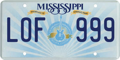 MS license plate LOF999