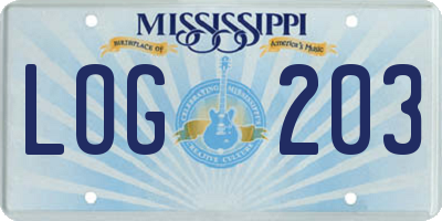 MS license plate LOG203