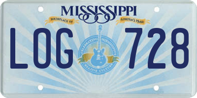 MS license plate LOG728