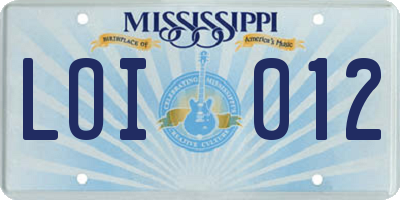 MS license plate LOI012