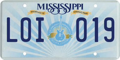 MS license plate LOI019