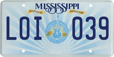 MS license plate LOI039