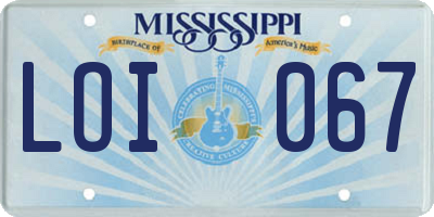 MS license plate LOI067
