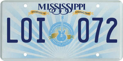 MS license plate LOI072