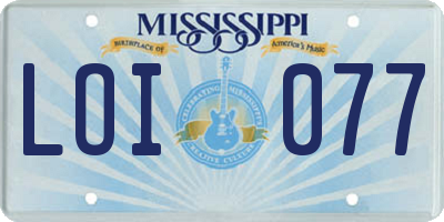 MS license plate LOI077