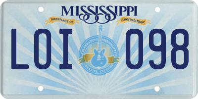 MS license plate LOI098