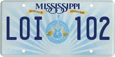 MS license plate LOI102
