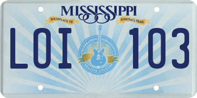 MS license plate LOI103