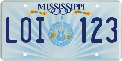 MS license plate LOI123
