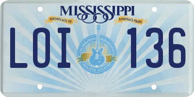 MS license plate LOI136