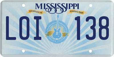 MS license plate LOI138