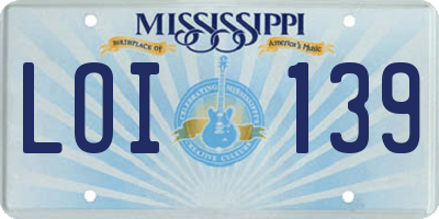 MS license plate LOI139