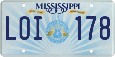 MS license plate LOI178