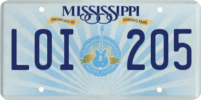 MS license plate LOI205