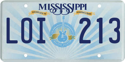 MS license plate LOI213