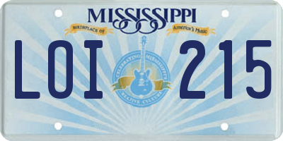 MS license plate LOI215