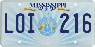 MS license plate LOI216