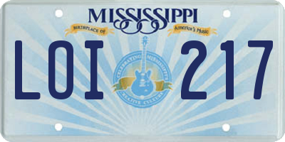 MS license plate LOI217