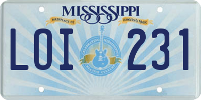 MS license plate LOI231