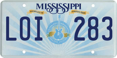 MS license plate LOI283