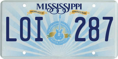 MS license plate LOI287