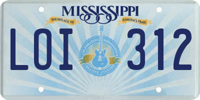 MS license plate LOI312