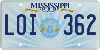 MS license plate LOI362