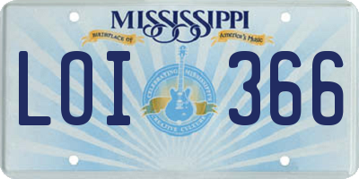 MS license plate LOI366