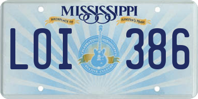 MS license plate LOI386
