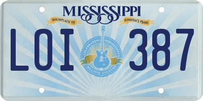 MS license plate LOI387