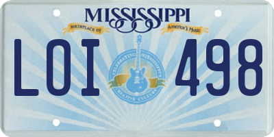 MS license plate LOI498